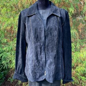 Black suede zip front jacket